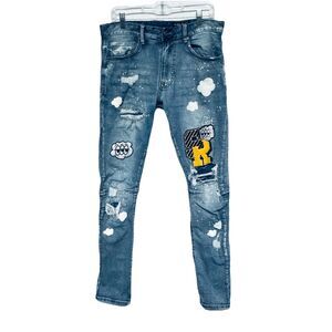 Smoke Rise Jeans Men's 34X34 (33.5") Distressed Destroyed Streetwear Stretch